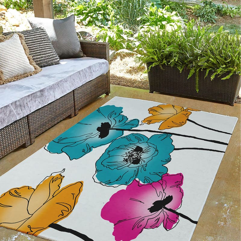 Popping Poppies Spring Chenille Indoor/Outdoor Rug