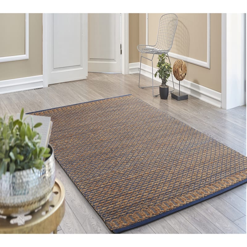 Sevita Organic Jute Geometric Area Rug, Tan and Blue - 7'9" x 9'9"