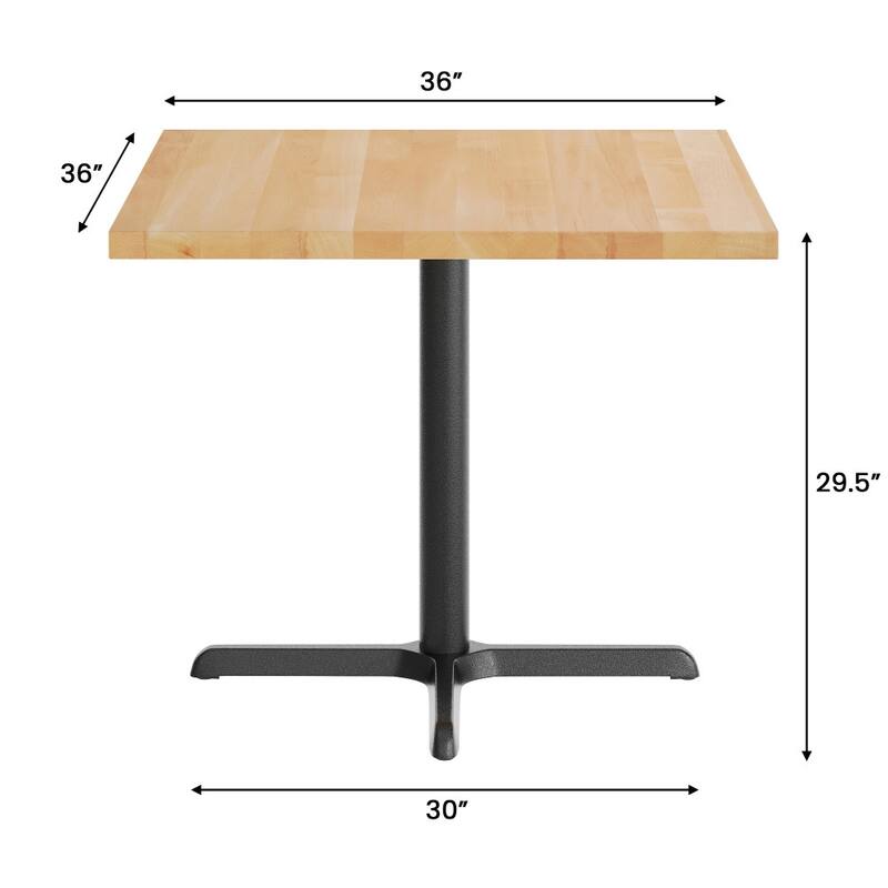 Square Solid Wood Commercial Tabletop with 30" x 30" Dining Height X-Base - 36"W x 36"D x 29.5"H