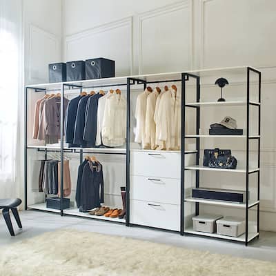 Fiona White Freestanding Walk in Wood Closet System with Metal Frame