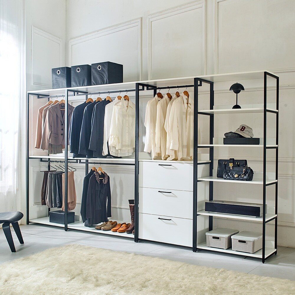 Fiona White Freestanding Walk in Wood Closet System with Metal Frame