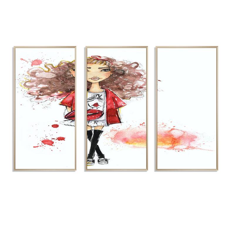 Designart "Fashionable teenage girl" Glamour Framed Art Set of 3 4