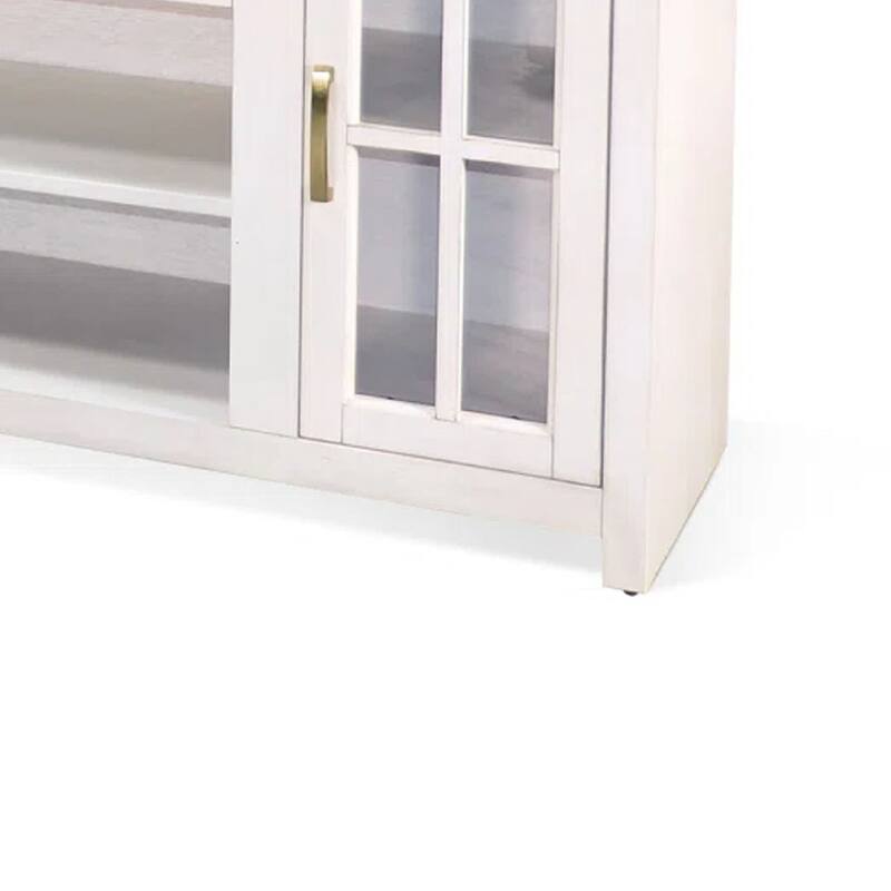 Leyla TV Stand Media Cabinet, 2 Doors and Shelves, White Wood 76 Inch