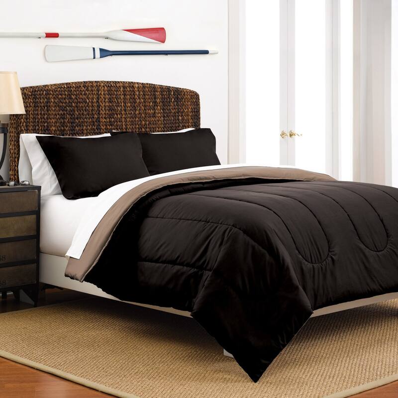 Martex Reversible Comforter Set - Black/Beige - Twin