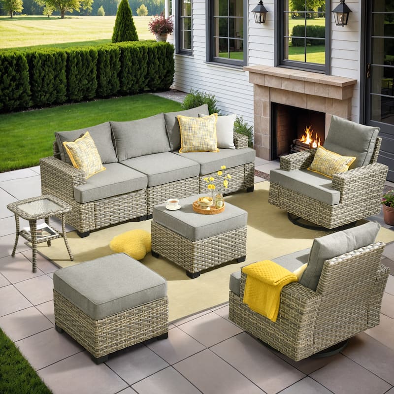 XIZZI 8-piece Wicker Patio Furniture Set with Swivel Chairs - Dark Grey