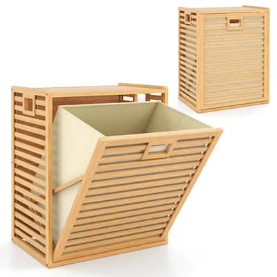 Gymax Large Tilt-out Laundry Hamper w/ Wide Top & Tilt-out Basket Side