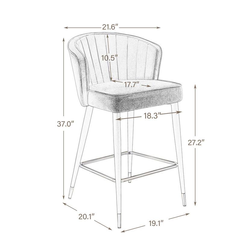 Velvet Upholstered Counter Height Bar Stool, Set of 2