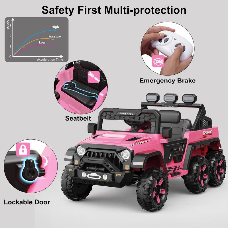 24V Power Wheels for Kids with Remote Control, Ride on Car with 6 Wheels, 4WD Switchable Electric Car