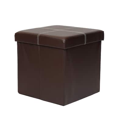 15 Inch Faux Leather Collapsible Storage Ottoman By Crown Comfort