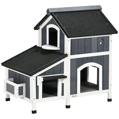 PawHut Outdoor Cat House with Weather-resistant Roof & Garden Bed, Outdoor Shelter Enclosure with Multiple Entrances