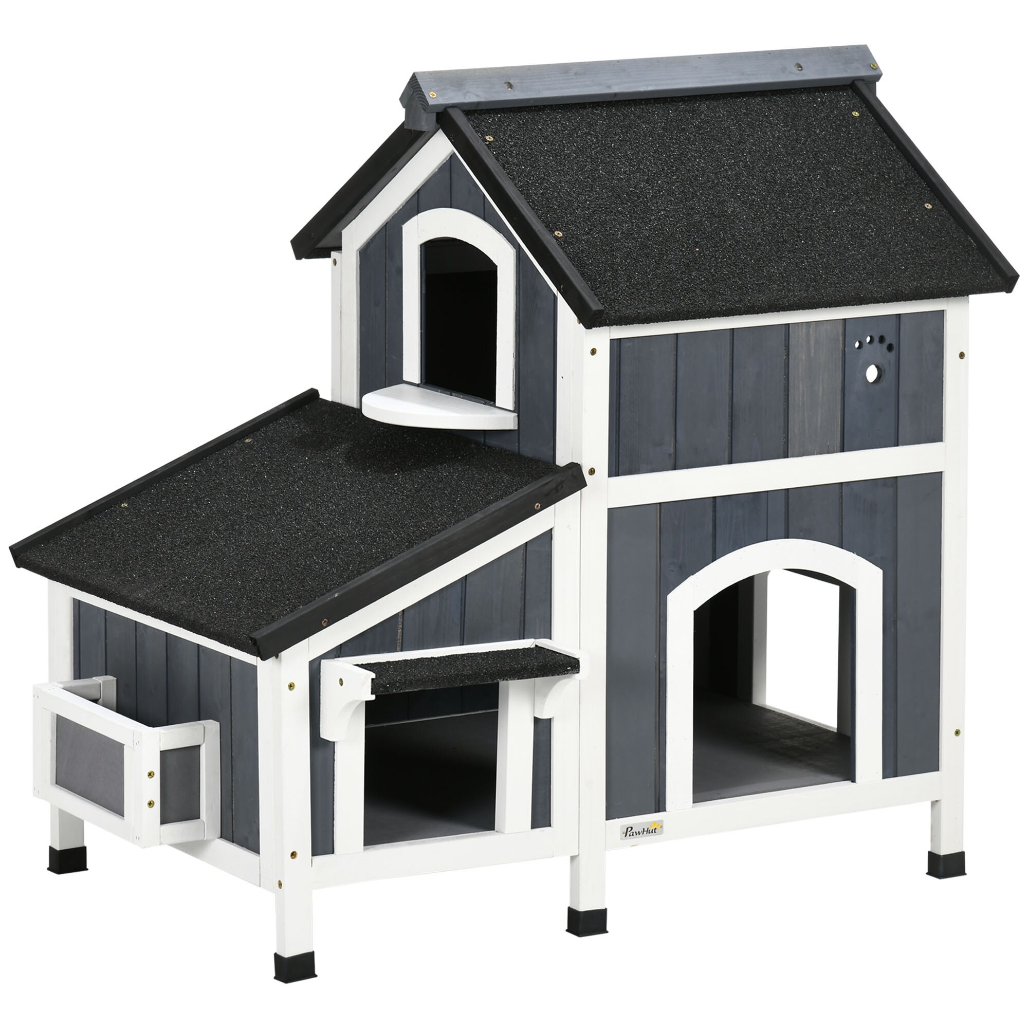 PawHut Outdoor Cat House with Weather-resistant Roof & Garden Bed, Outdoor Shelter Enclosure with Multiple Entrances