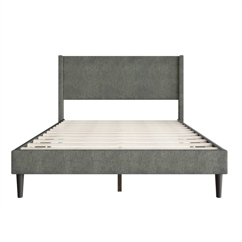 Clayfell Bangor Upholstered Wingback Platform Bed, Linen, No Box Spring Required