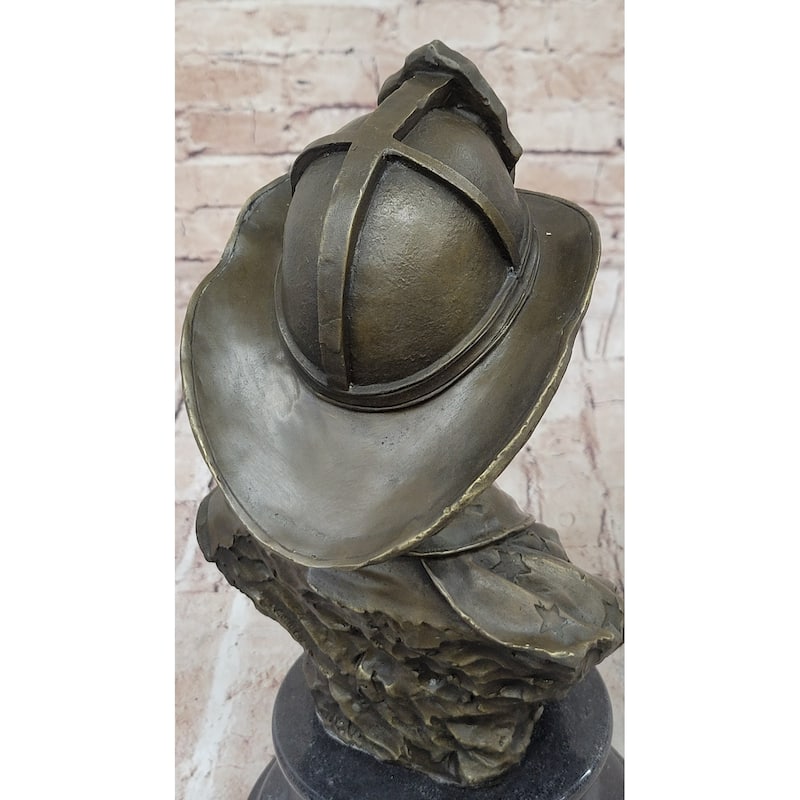 Firefighter Fireman Bronze Metal Bust Statue Sculpture Memorial On Marble Base