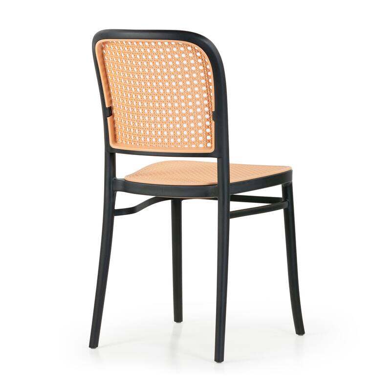 Set of 12 Balto Black Plastic Dining Chair with Rattan Detail