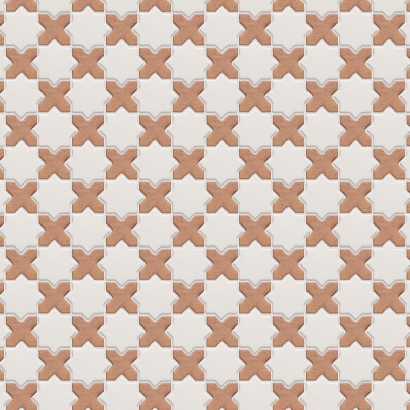 Merola Tile Sentier des Cotto 2" Cross with White Star 11-7/8" x 11-7/8" Porcelain Mosaic Floor and Wall Tile