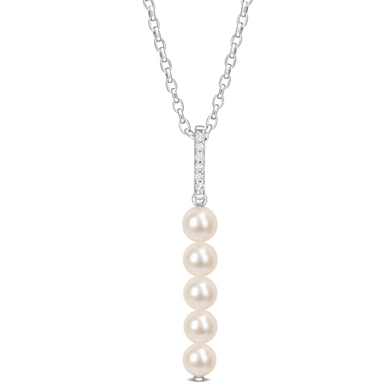 Miadora 5.5-6mm Cultured Freshwater Pearl and 1/5ct TGW White Topaz Drop Sterling Silver