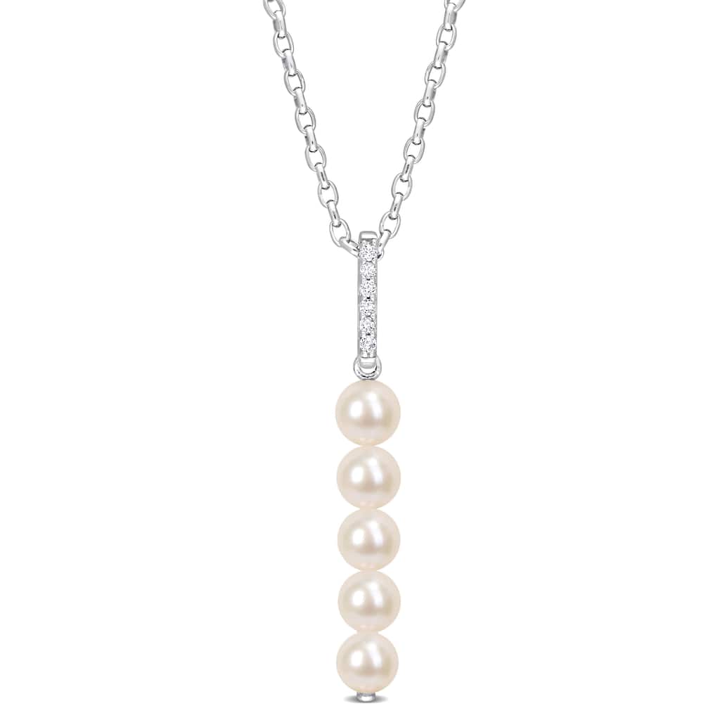 Miadora 5.5-6mm Cultured Freshwater Pearl and 1/5ct TGW White Topaz Drop Sterling Silver