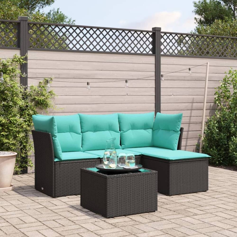vidaXL 4/5 Piece Patio Sofa Set with Cushions Black/Brown/Gray Poly Rattan - 24.4 x 24.4 x 27.2