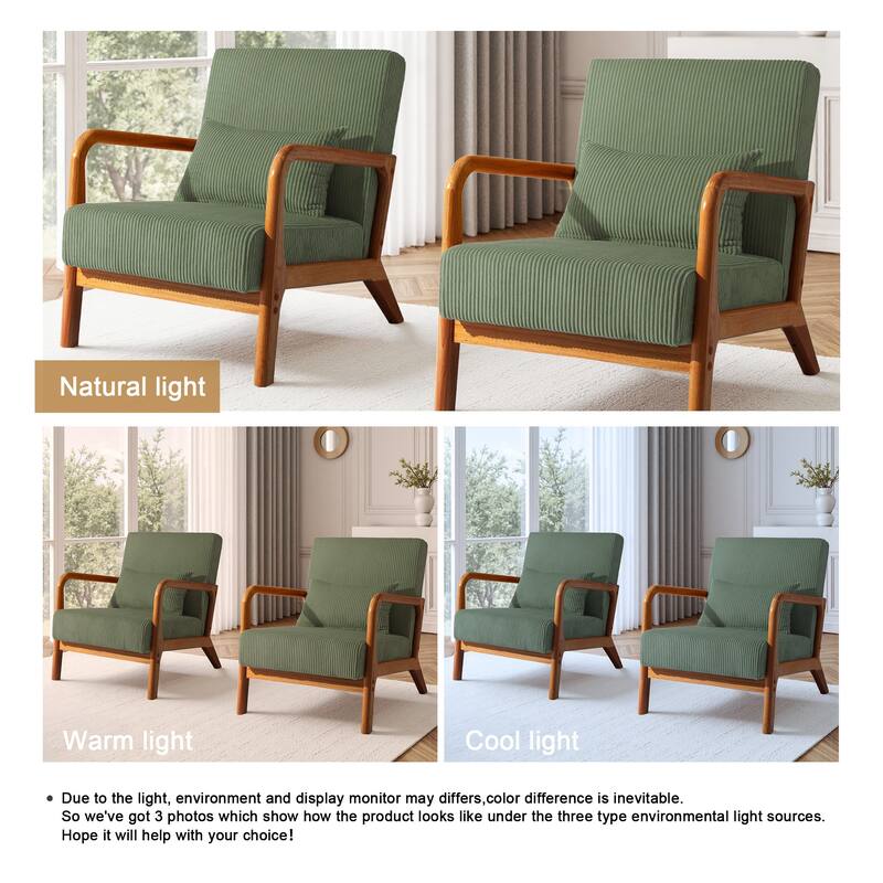 Uixe Mid Century Solid Wood Upholstered Corduroy Accent Chair