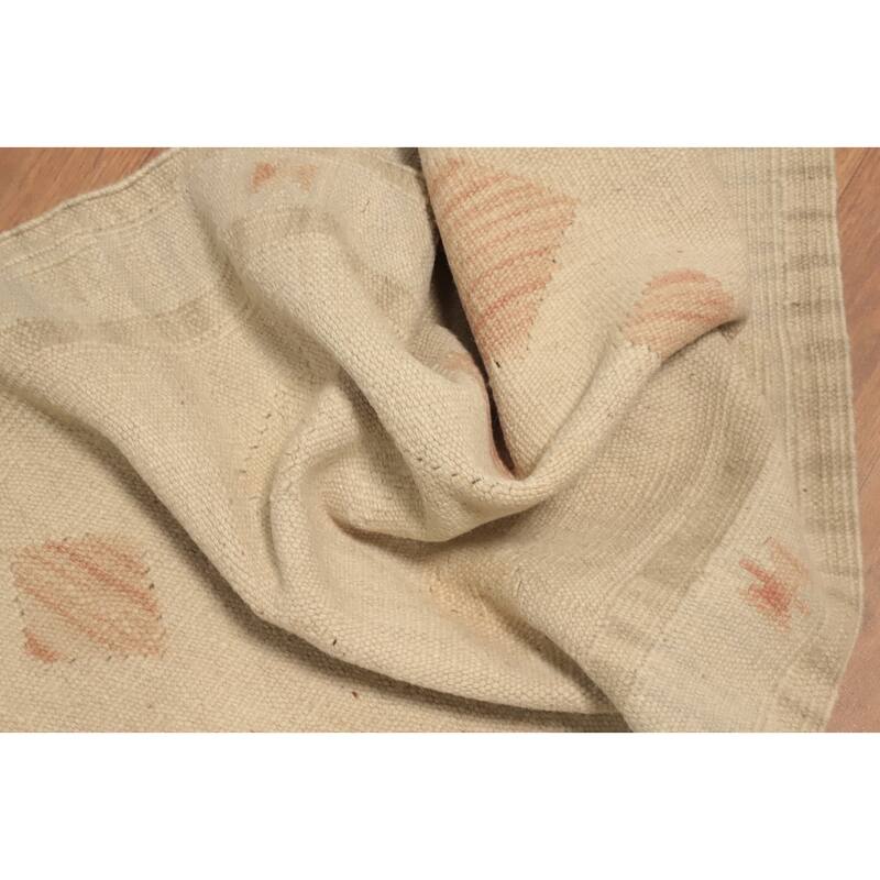Hand Woven Oriental 100% Wool Carpet Southwestern Tribal Beige & Ivories Kilim Runner Rug - 5' 9'' X 2' 0''