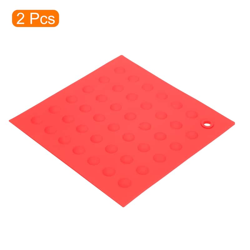 Silicone Trivet Mats 2pcs, Square Dots Hot Pan Pads Dish Drying Mat - Red