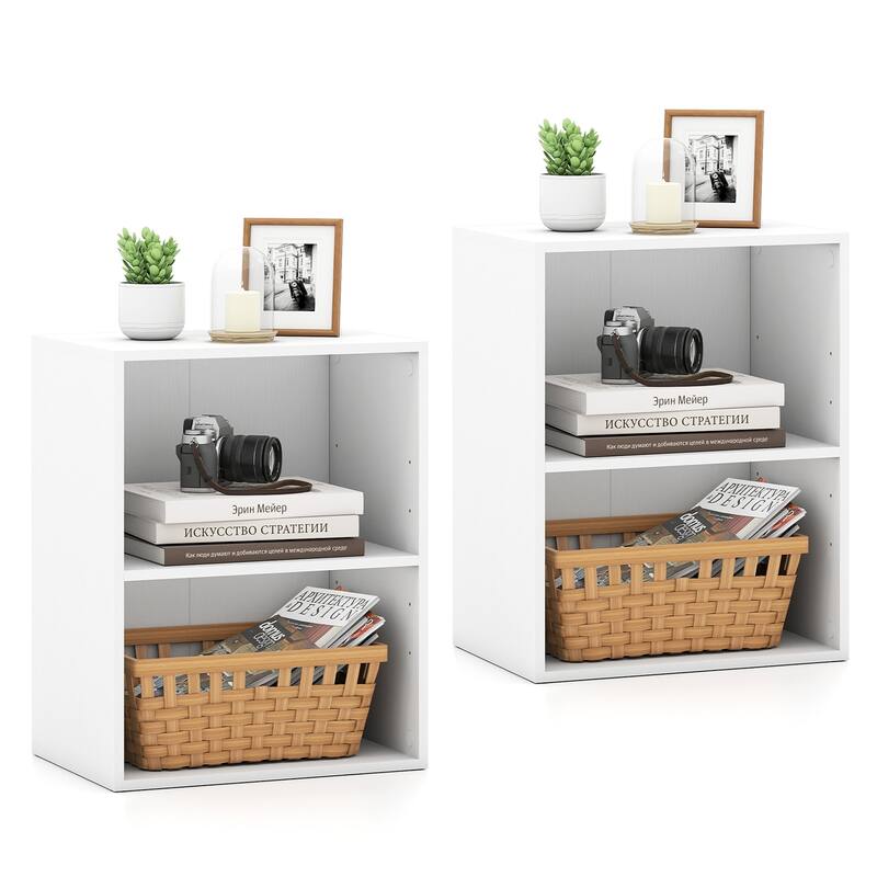 Gymax 2PCS 2-Cube Bookcase w/ 5-Position Adjustable Shelf - White
