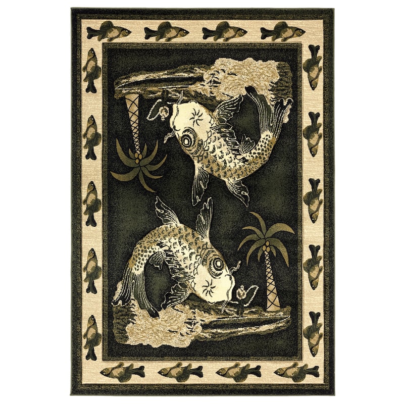 Wildlife Collection Dark Green Polypropylene Area Rug
