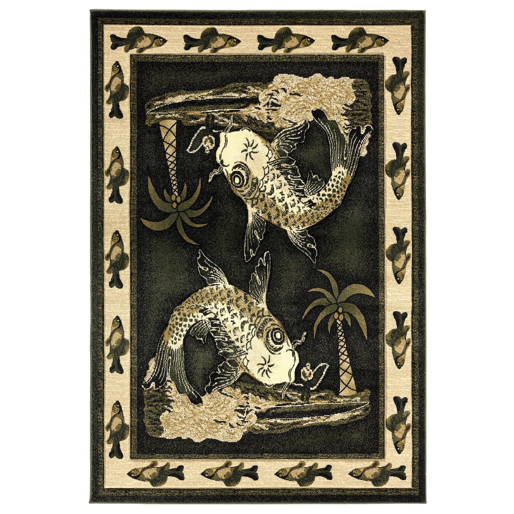 Wildlife Collection Dark Green Polypropylene Area Rug