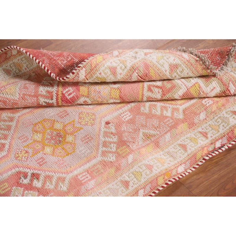 Tribal Pink Gabbeh Persian Vintage Runner Rug Handmade Wool Carpet - 3'9"x 9'2"