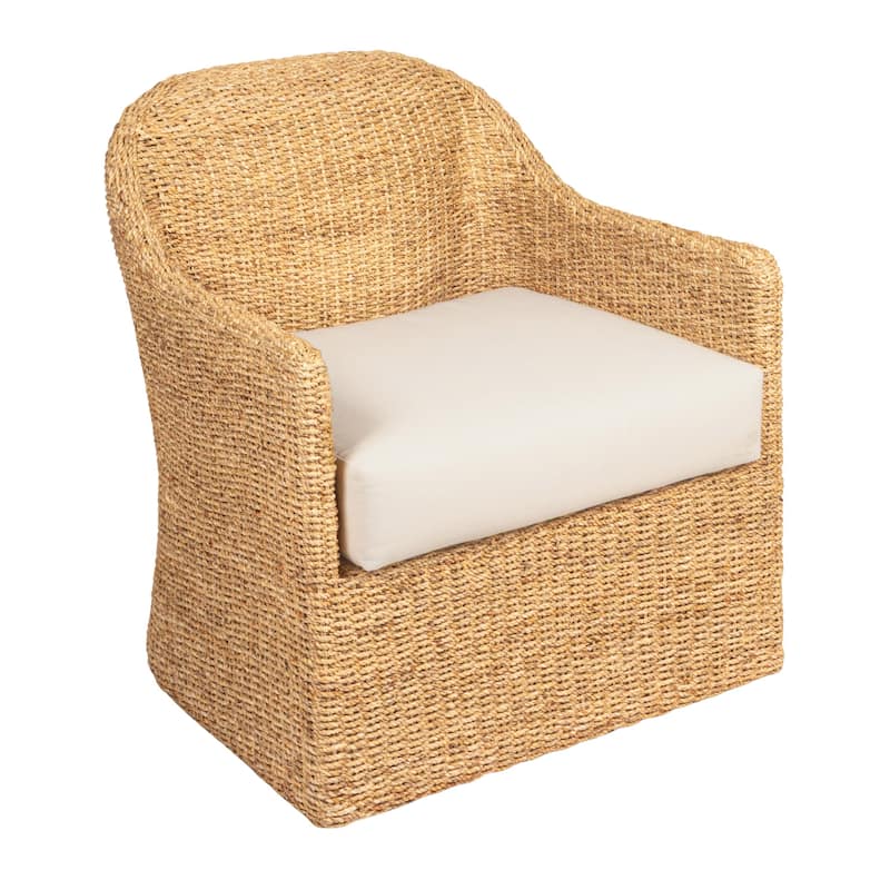 Woven Water Hyacinth and Acacia Wood Chair with Cushion - 31.5"L x 31.5"W x 34.3"H