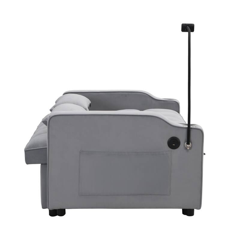 Convertible Sofa Bed with Holders, Velvet Loveseat with Reclining Backrest, Small Sofa with Toss Pillows and Pockets