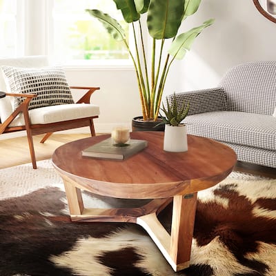 Chic Teak Suar Live Edge Round Coffee Table - 32 inch