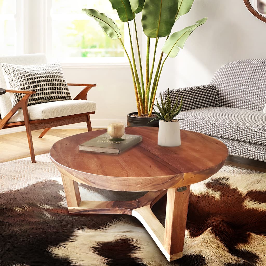 Chic Teak Suar Live Edge Round Coffee Table - 32 inch