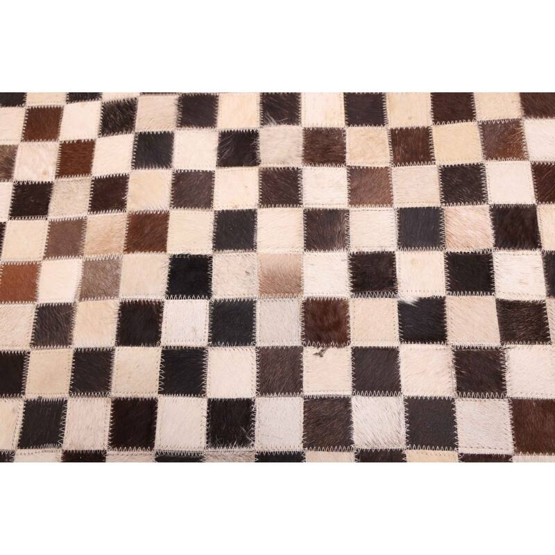 ECARPETGALLERY Handmade Cowhide Patchwork Dark Brown Leather Rug - 4'1 x 6'0