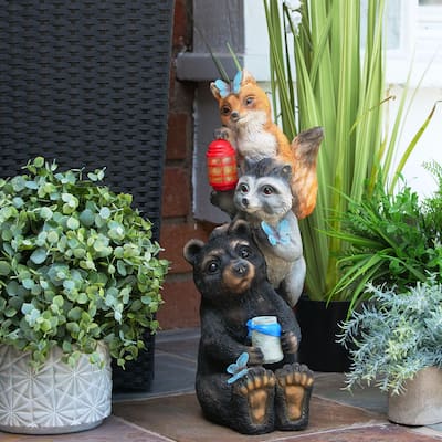 Alpine Corporation 19" Tall Outdoor Solar Powered Animal Friends Statue with LED Lights, Multicolor