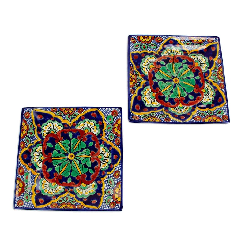 Novica Handmade Hidalgo Square Ceramic Dinner Plates (Pair)