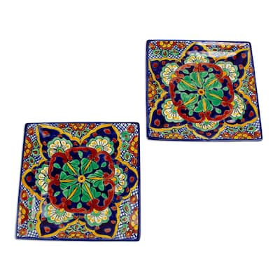 Novica Handmade Hidalgo Square Ceramic Dinner Plates (Pair)