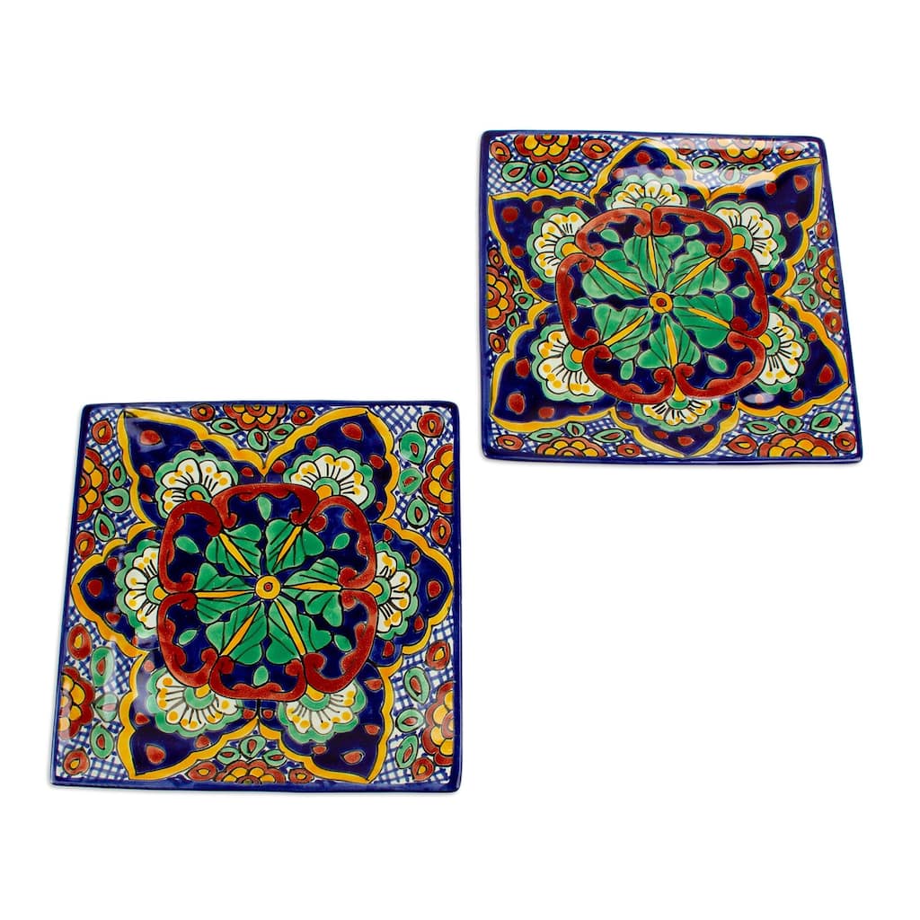 Novica Handmade Hidalgo Square Ceramic Dinner Plates (Pair)