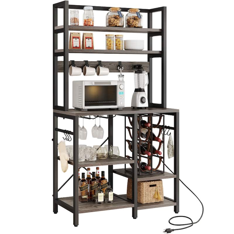 Kitchen Bakers Rack Utility Storage Shelf Microwave Oven Stand With Power Outlet