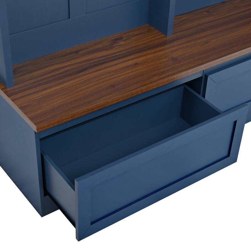 Farmhouse 4-in-1 Hall Tree with Wood Grain Bench and Storage Drawers - 55.9" W × 15" D × 75.6" H