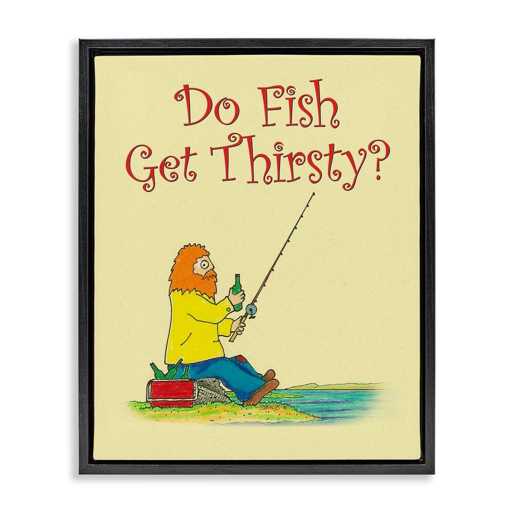 Stupell Do Fish Get Thirsty Humor Framed Floater Canvas Wall Art Design By Roger Straub