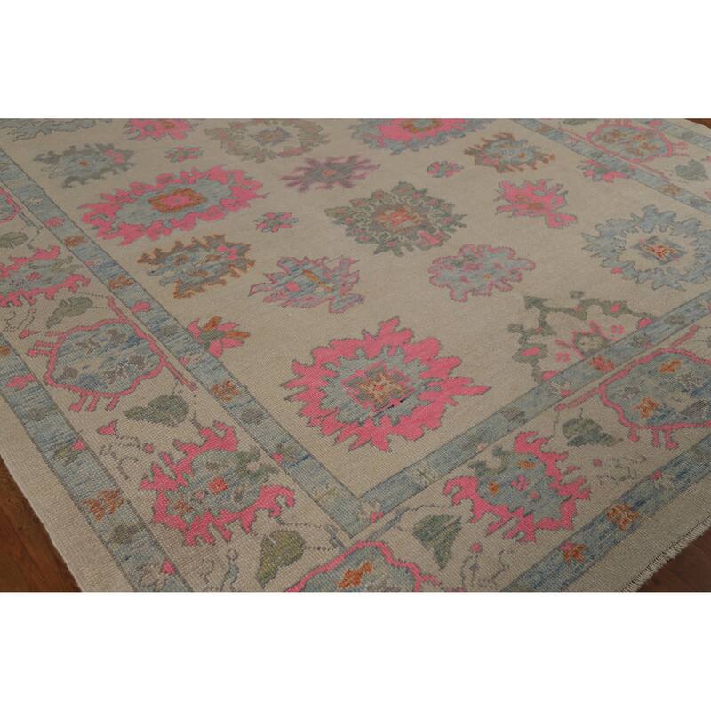Hand Knotted Oriental 100% Wool Carpet Transitional All-Over Beige & Ivories Oushak Area Rug - 9' 10'' X 8' 1''