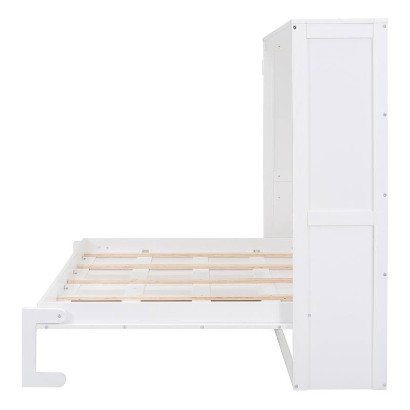 Space-Saving Full Size Wall Bed with Flexible Slats, White/Gray