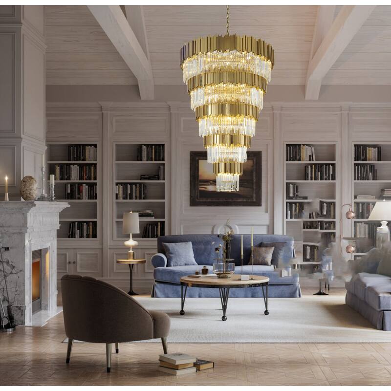 Transitional 60-Light Gold Chandelier With Clear Crystal Accents ...
