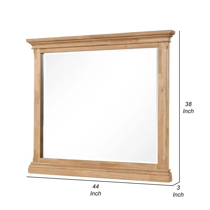 Lexa Dresser Mirror, Bevel Glass, Natural Oak Brown Solid Wood, 38x44 - Natural Oak Brown