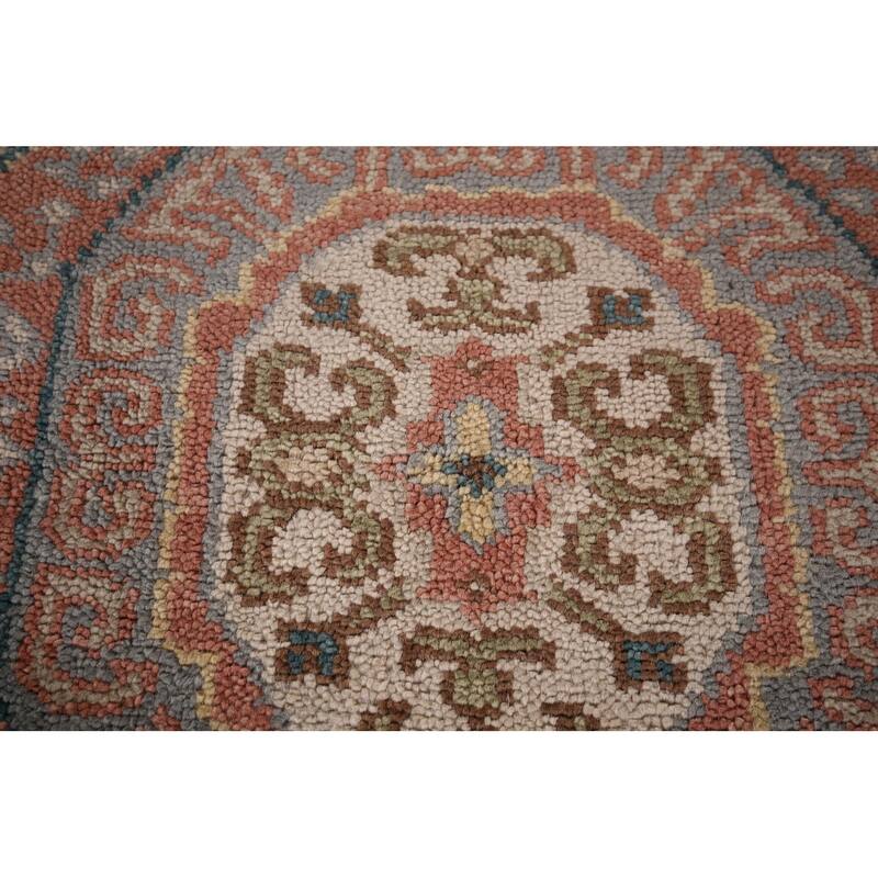 Gray Geometric Khotan Indian Area Rug Hand-Knotted Wool Carpet - 7'9"x 9'10"