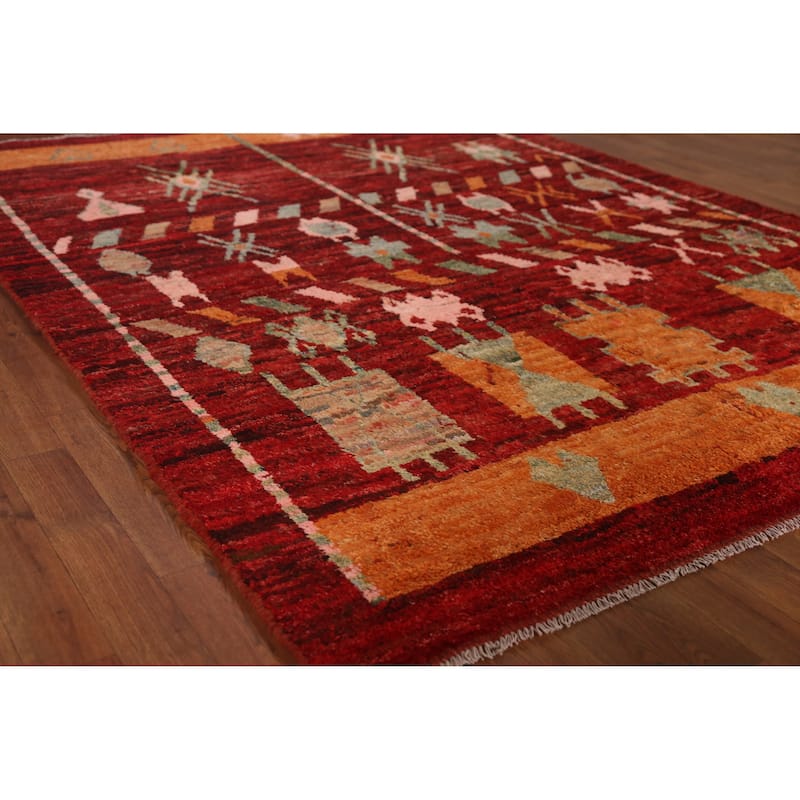 Red Geometric Moroccan Oriental Area Rug Hand-Knotted Wool Carpet - 5'8" x 7'8" - 5'8" x 7'8" - Red