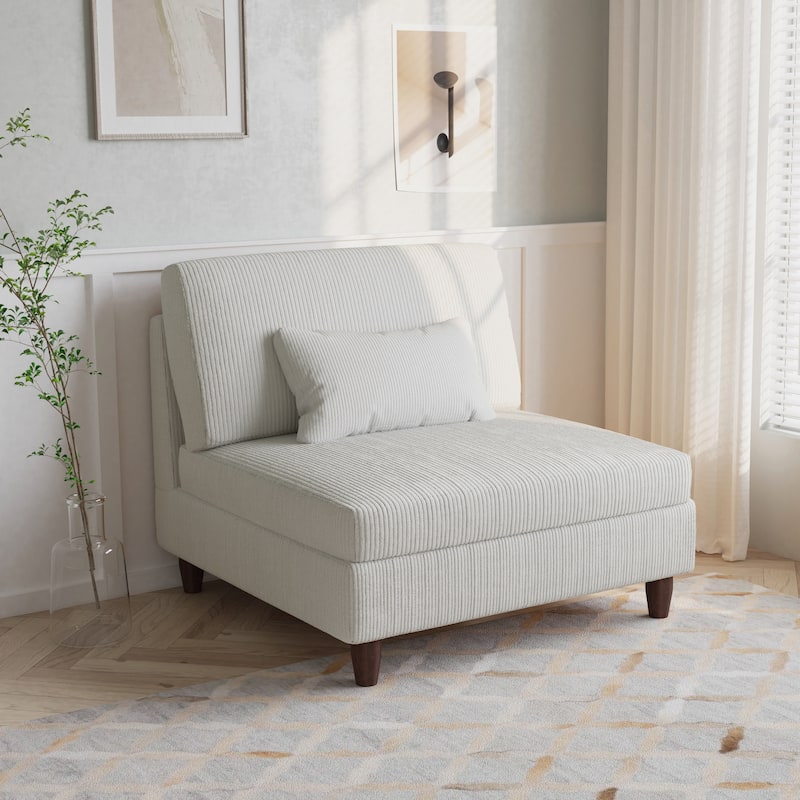 Corduroy Accent Chair with Ottoman Modular Couch Sectional Sofa - Armless - Beige/Armless Chair