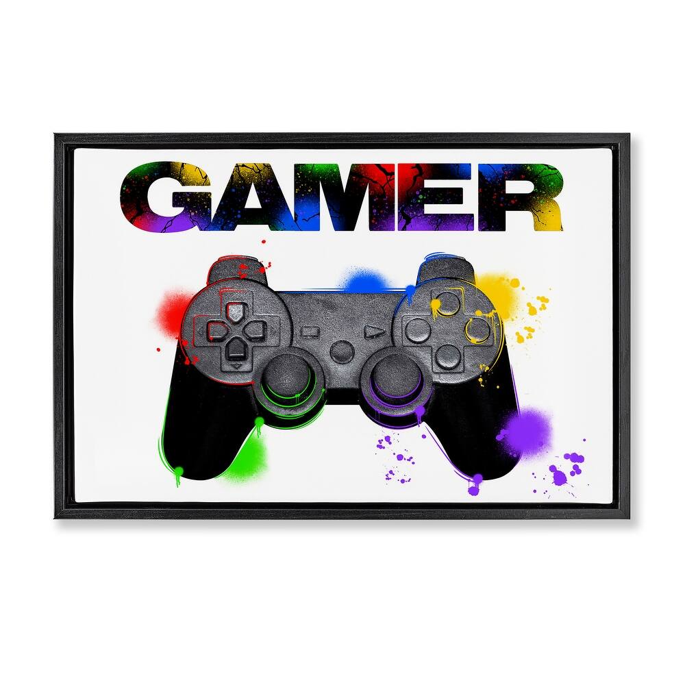 Stupell Gamer with Rainbow Splashes Framed Floater Canvas Wall Art Design By Marcus Prime