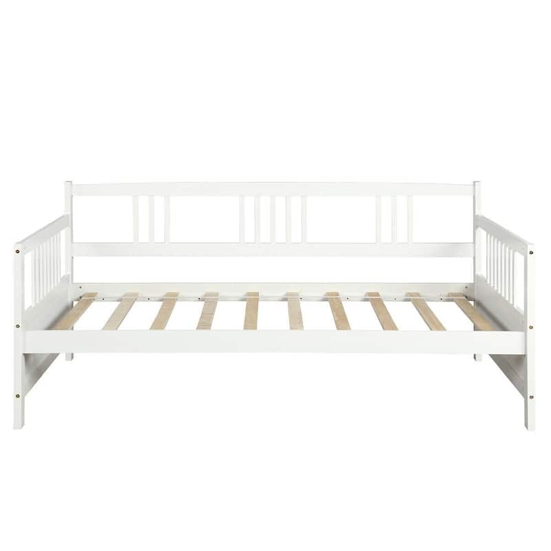 Twin Size Wooden Slats Daybed Bed with Rails-White